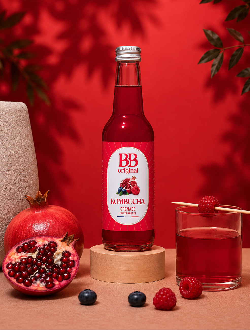 Kombucha bio Grenade & Fruits rouges BB Original en situation
