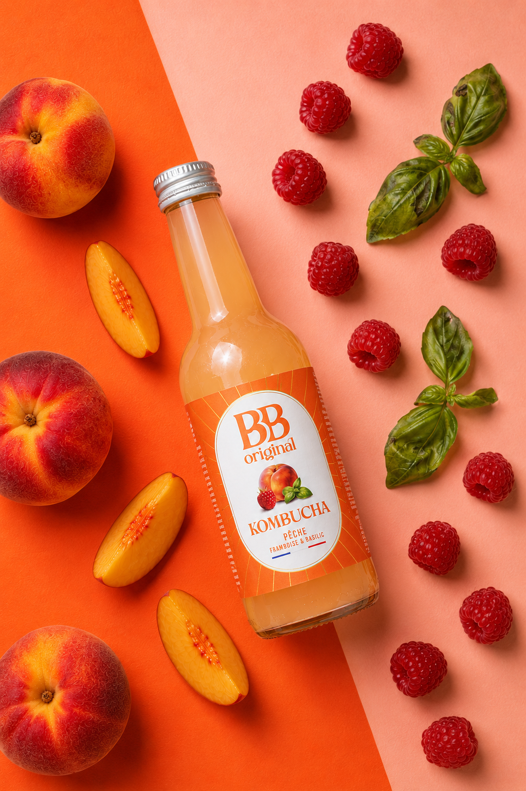 Kombucha Pêche Framboise & Basilic